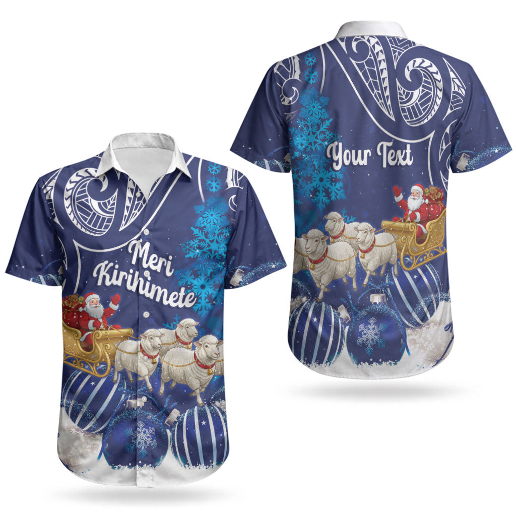 New Zealand Christmas In July Personalised Couples Matching Off Shoulder Short Dress and Hawaiian Shirt Funny Santa Sheep Meri Kirihimete Blue LT14