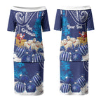 New Zealand Christmas In July Personalised Couples Matching Puletasi and Hawaiian Shirt Funny Santa Sheep Meri Kirihimete Blue LT14