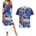 New Zealand Christmas In July Personalised Couples Matching Summer Maxi Dress and Hawaiian Shirt Funny Santa Sheep Meri Kirihimete Blue