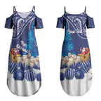 New Zealand Christmas In July Personalised Couples Matching Summer Maxi Dress and Long Sleeve Button Shirt Funny Santa Sheep Meri Kirihimete Blue LT14