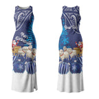 New Zealand Christmas In July Personalised Couples Matching Tank Maxi Dress and Long Sleeve Button Shirt Funny Santa Sheep Meri Kirihimete Blue LT14
