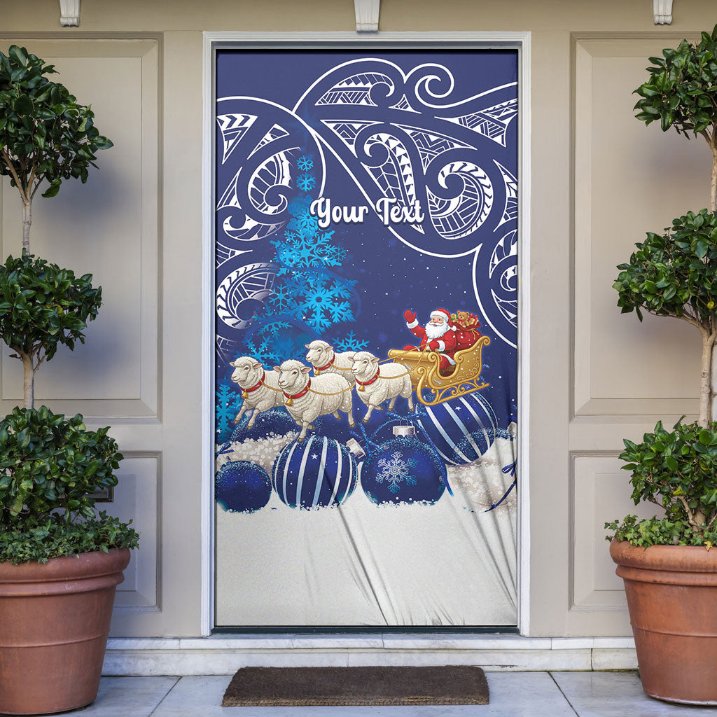 New Zealand Christmas In July Personalised Door Cover Funny Santa Sheep Meri Kirihimete Blue