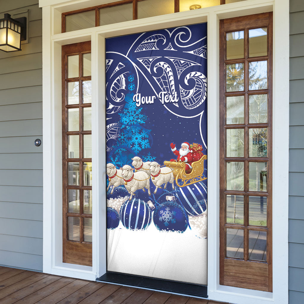 New Zealand Christmas In July Personalised Door Cover Funny Santa Sheep Meri Kirihimete Blue