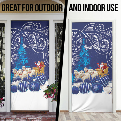 New Zealand Christmas In July Personalised Door Cover Funny Santa Sheep Meri Kirihimete Blue
