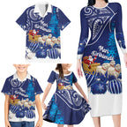 New Zealand Christmas In July Personalised Family Matching Long Sleeve Bodycon Dress and Hawaiian Shirt Funny Santa Sheep Meri Kirihimete Blue