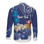New Zealand Christmas In July Personalised Family Matching Long Sleeve Bodycon Dress and Hawaiian Shirt Funny Santa Sheep Meri Kirihimete Blue
