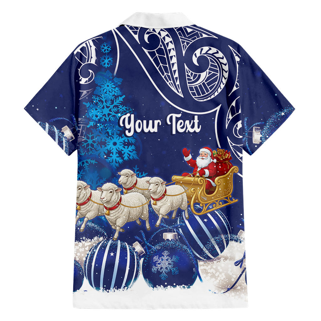 New Zealand Christmas In July Personalised Family Matching Off The Shoulder Long Sleeve Dress and Hawaiian Shirt Funny Santa Sheep Meri Kirihimete Blue