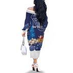 New Zealand Christmas In July Personalised Family Matching Off The Shoulder Long Sleeve Dress and Hawaiian Shirt Funny Santa Sheep Meri Kirihimete Blue