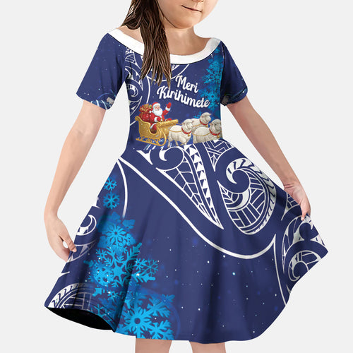 New Zealand Christmas In July Personalised Family Matching Off Shoulder Maxi Dress and Hawaiian Shirt Funny Santa Sheep Meri Kirihimete Blue