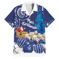 New Zealand Christmas In July Personalised Family Matching Off Shoulder Short Dress and Hawaiian Shirt Funny Santa Sheep Meri Kirihimete Blue