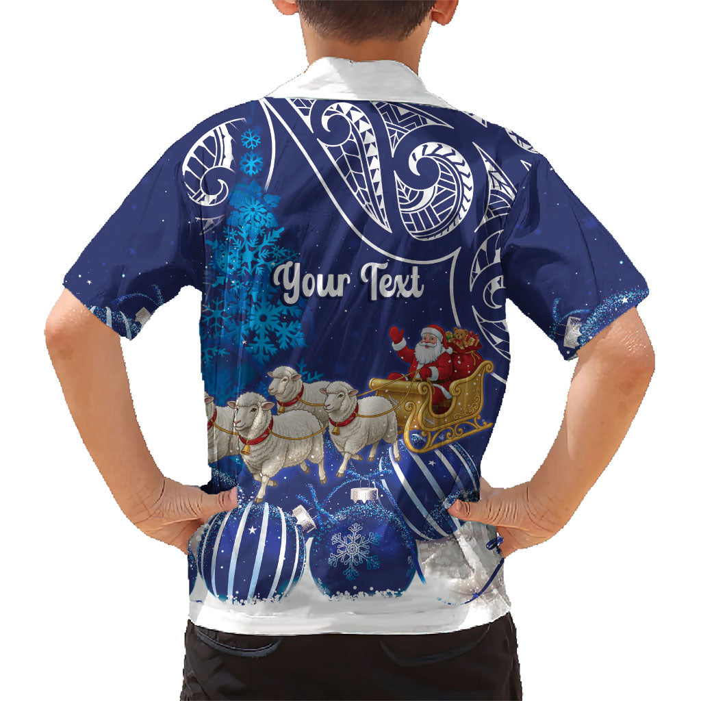 New Zealand Christmas In July Personalised Family Matching Summer Maxi Dress and Hawaiian Shirt Funny Santa Sheep Meri Kirihimete Blue