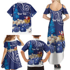 New Zealand Christmas In July Personalised Family Matching Summer Maxi Dress and Hawaiian Shirt Funny Santa Sheep Meri Kirihimete Blue