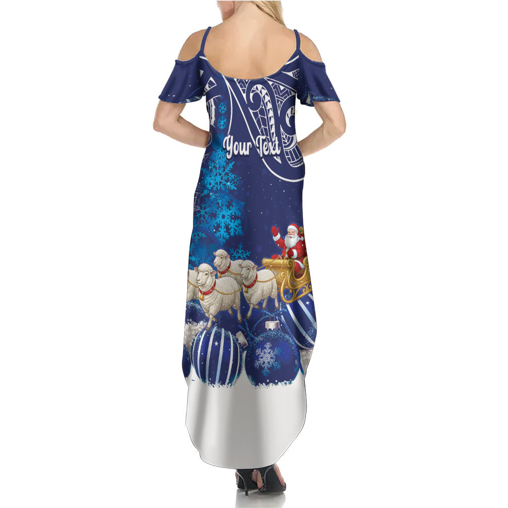New Zealand Christmas In July Personalised Family Matching Summer Maxi Dress and Hawaiian Shirt Funny Santa Sheep Meri Kirihimete Blue