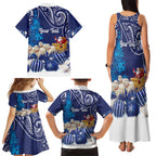 New Zealand Christmas In July Personalised Family Matching Tank Maxi Dress and Hawaiian Shirt Funny Santa Sheep Meri Kirihimete Blue