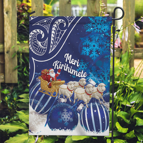 New Zealand Christmas In July Garden Flag Funny Santa Sheep Meri Kirihimete Blue