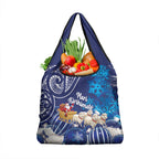 New Zealand Christmas In July Grocery Bag Funny Santa Sheep Meri Kirihimete Blue