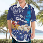 New Zealand Christmas In July Personalised Hawaiian Shirt Funny Santa Sheep Meri Kirihimete Blue