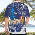 New Zealand Christmas In July Personalised Hawaiian Shirt Funny Santa Sheep Meri Kirihimete Blue