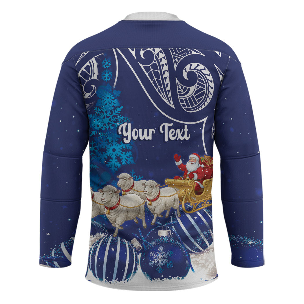 New Zealand Christmas In July Personalised Hockey Jersey Funny Santa Sheep Meri Kirihimete Blue