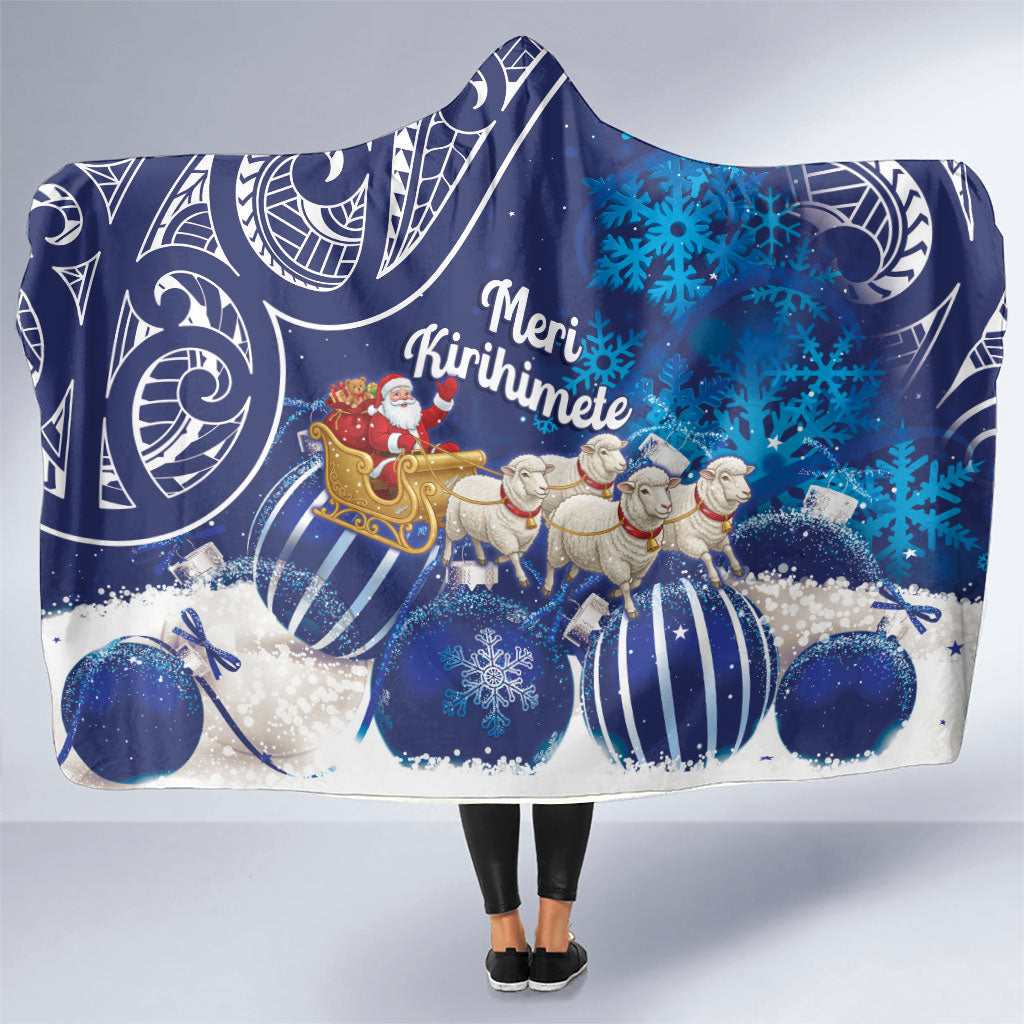 New Zealand Christmas In July Hooded Blanket Funny Santa Sheep Meri Kirihimete Blue