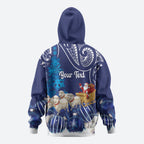 New Zealand Christmas In July Personalised Hoodie Funny Santa Sheep Meri Kirihimete Blue