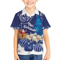 New Zealand Christmas In July Personalised Kid Hawaiian Shirt Funny Santa Sheep Meri Kirihimete Blue