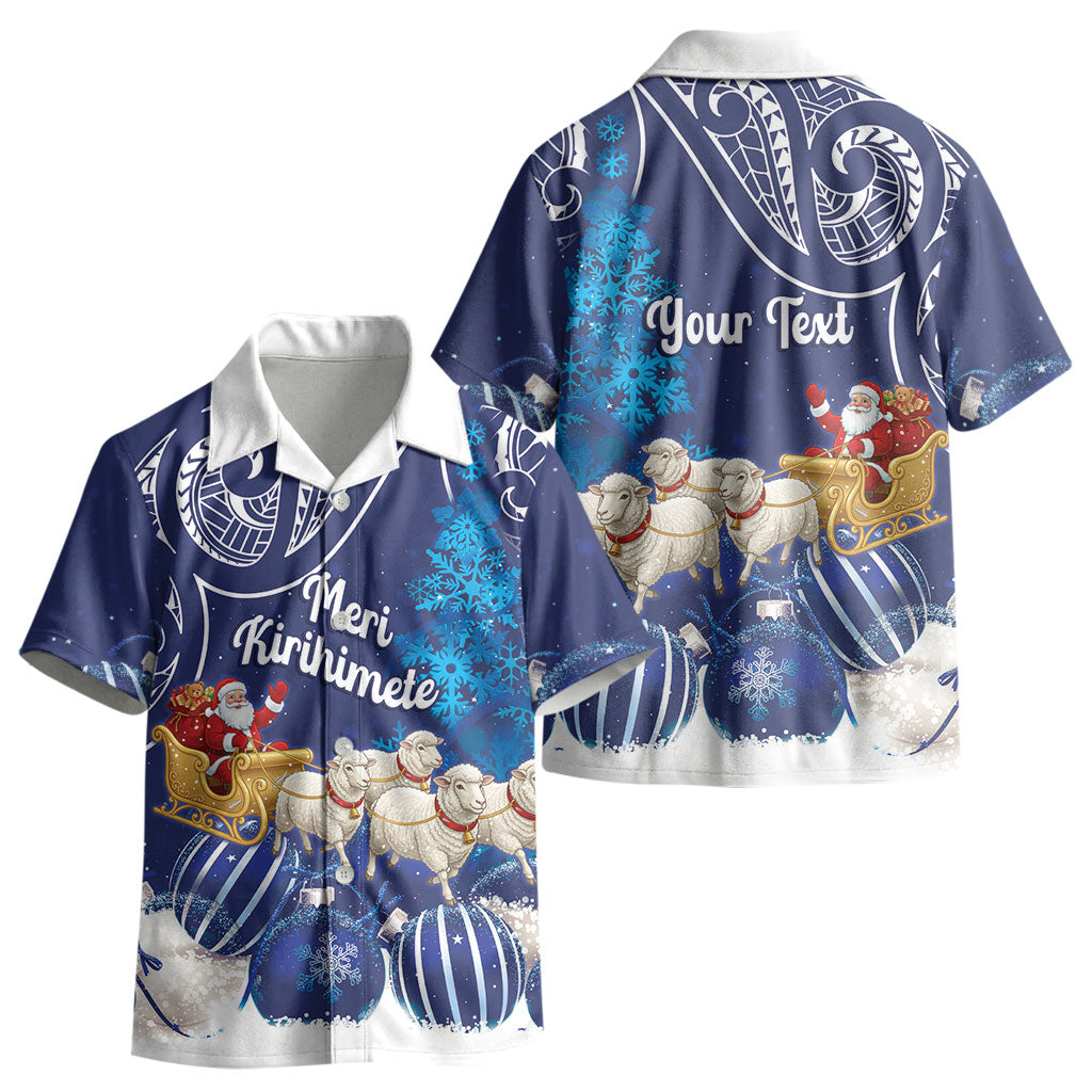 New Zealand Christmas In July Personalised Kid Hawaiian Shirt Funny Santa Sheep Meri Kirihimete Blue LT14