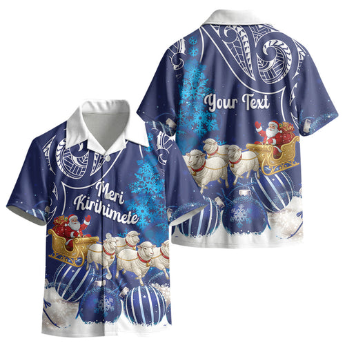 New Zealand Christmas In July Personalised Kid Hawaiian Shirt Funny Santa Sheep Meri Kirihimete Blue LT14