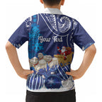 New Zealand Christmas In July Personalised Kid Hawaiian Shirt Funny Santa Sheep Meri Kirihimete Blue LT14