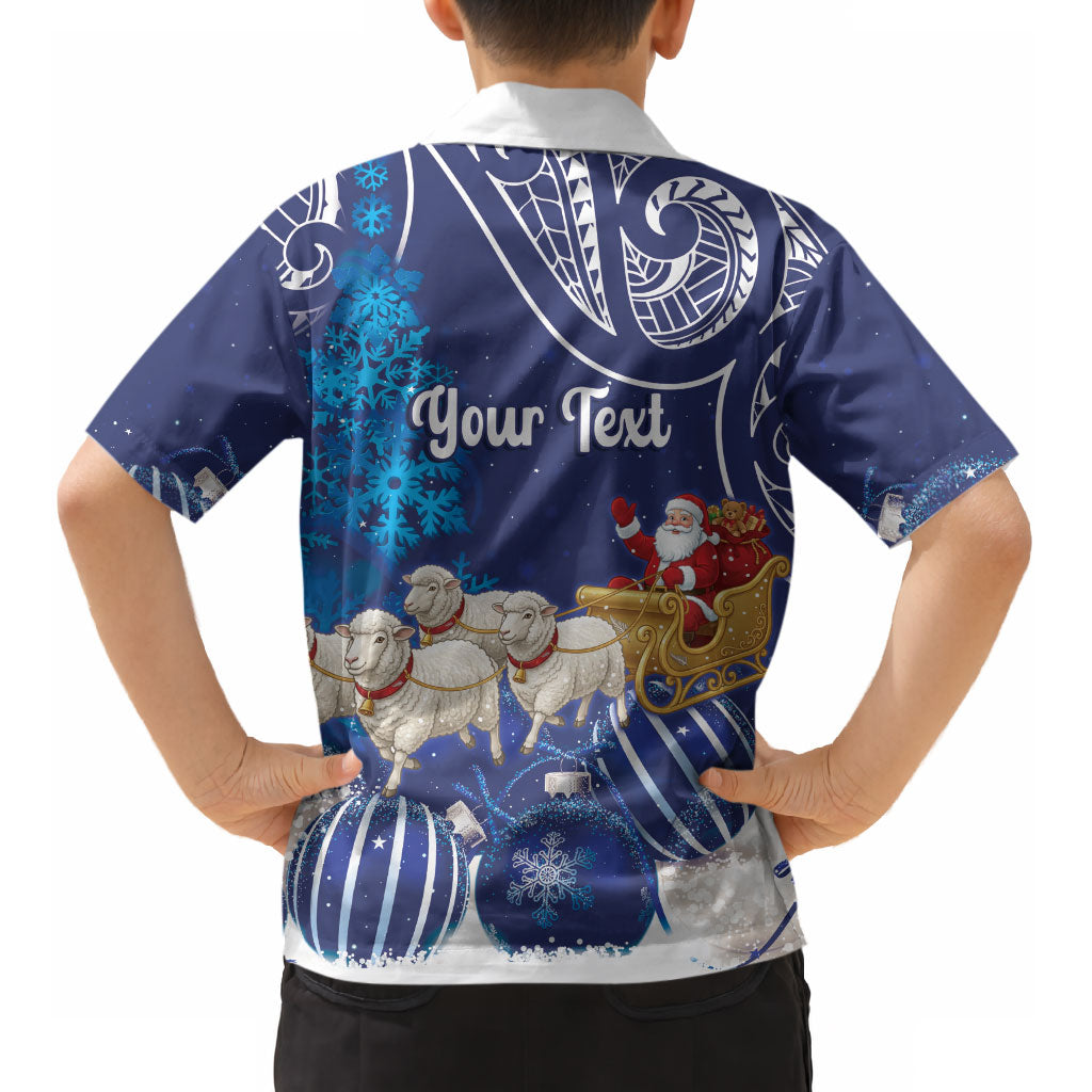 New Zealand Christmas In July Personalised Kid Hawaiian Shirt Funny Santa Sheep Meri Kirihimete Blue LT14