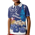 New Zealand Christmas In July Personalised Kid Polo Shirt Funny Santa Sheep Meri Kirihimete Blue