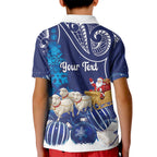 New Zealand Christmas In July Personalised Kid Polo Shirt Funny Santa Sheep Meri Kirihimete Blue