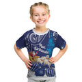 New Zealand Christmas In July Personalised Kid T Shirt Funny Santa Sheep Meri Kirihimete Blue