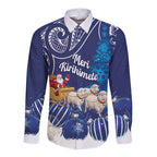 New Zealand Christmas In July Personalised Long Sleeve Button Shirt Funny Santa Sheep Meri Kirihimete Blue