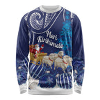 New Zealand Christmas In July Personalised Long Sleeve Shirt Funny Santa Sheep Meri Kirihimete Blue