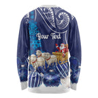 New Zealand Christmas In July Personalised Long Sleeve Shirt Funny Santa Sheep Meri Kirihimete Blue