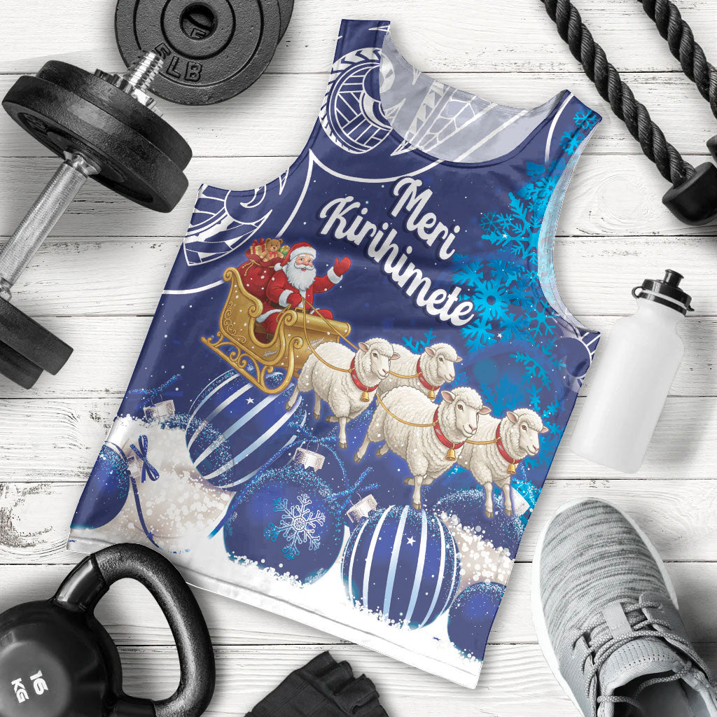 New Zealand Christmas In July Personalised Men Tank Top Funny Santa Sheep Meri Kirihimete Blue