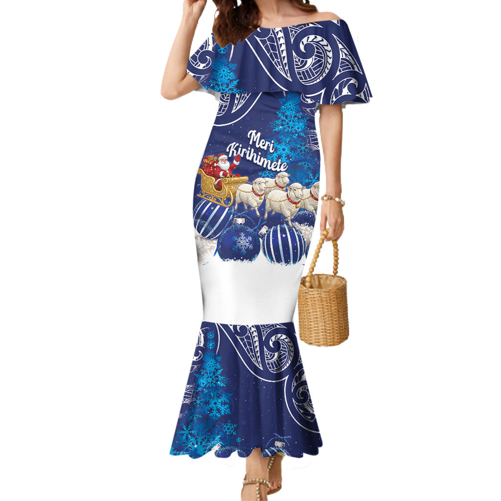 New Zealand Christmas In July Personalised Mermaid Dress Funny Santa Sheep Meri Kirihimete Blue