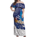 New Zealand Christmas In July Personalised Off Shoulder Maxi Dress Funny Santa Sheep Meri Kirihimete Blue