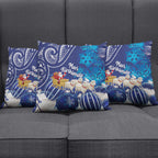 New Zealand Christmas In July Pillow Cover Funny Santa Sheep Meri Kirihimete Blue