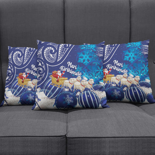 New Zealand Christmas In July Pillow Cover Funny Santa Sheep Meri Kirihimete Blue