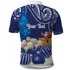 New Zealand Christmas In July Personalised Polo Shirt Funny Santa Sheep Meri Kirihimete Blue