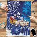 New Zealand Christmas In July Puzzle Funny Santa Sheep Meri Kirihimete Blue