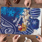 New Zealand Christmas In July Puzzle Funny Santa Sheep Meri Kirihimete Blue