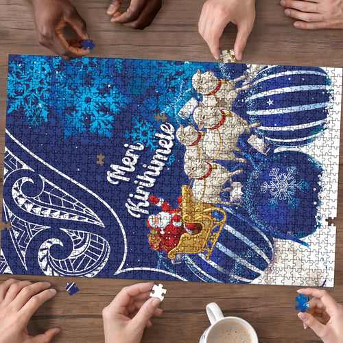 New Zealand Christmas In July Puzzle Funny Santa Sheep Meri Kirihimete Blue