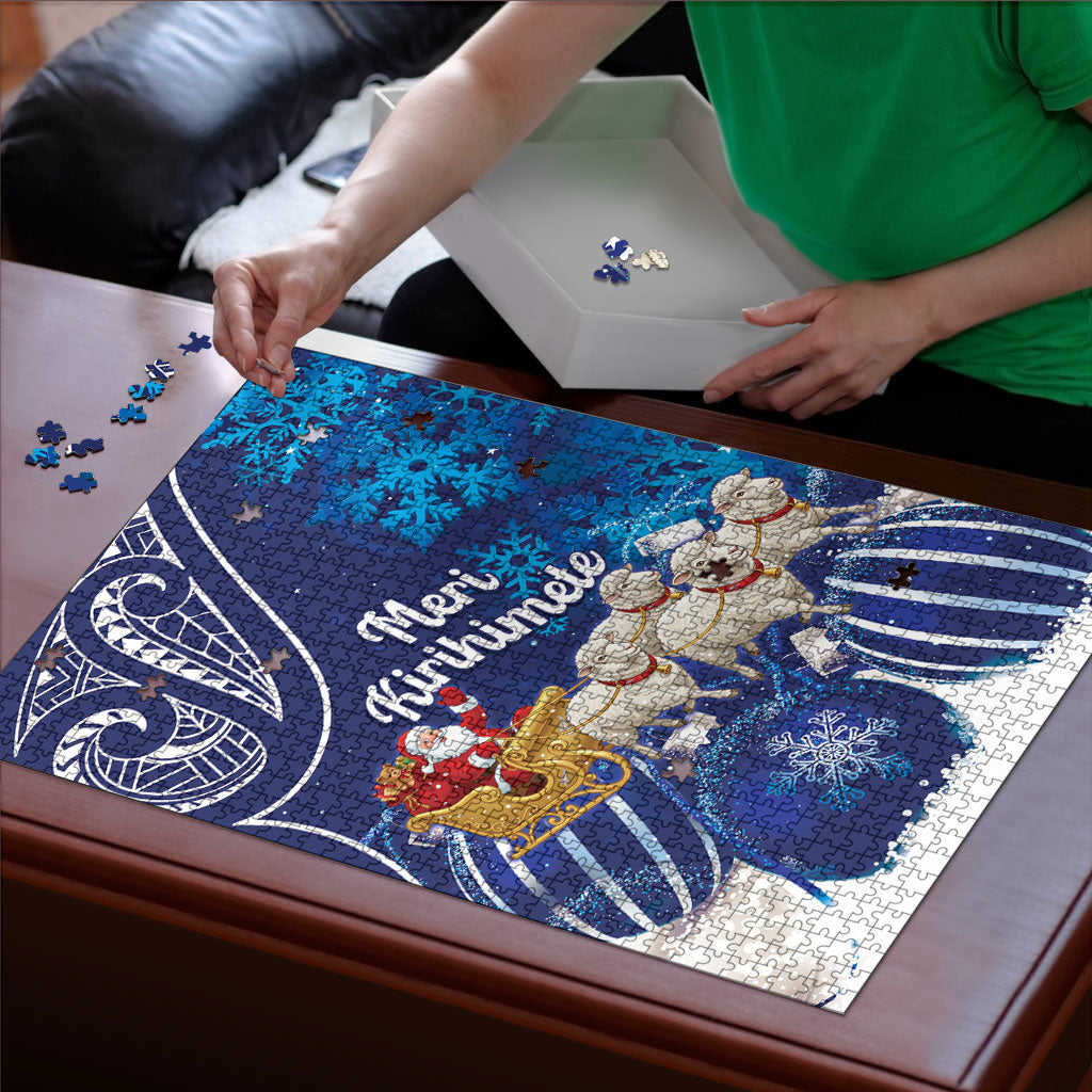 New Zealand Christmas In July Puzzle Funny Santa Sheep Meri Kirihimete Blue