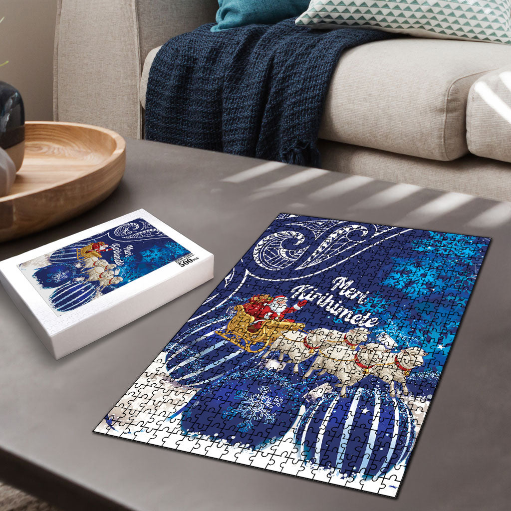 New Zealand Christmas In July Puzzle Funny Santa Sheep Meri Kirihimete Blue