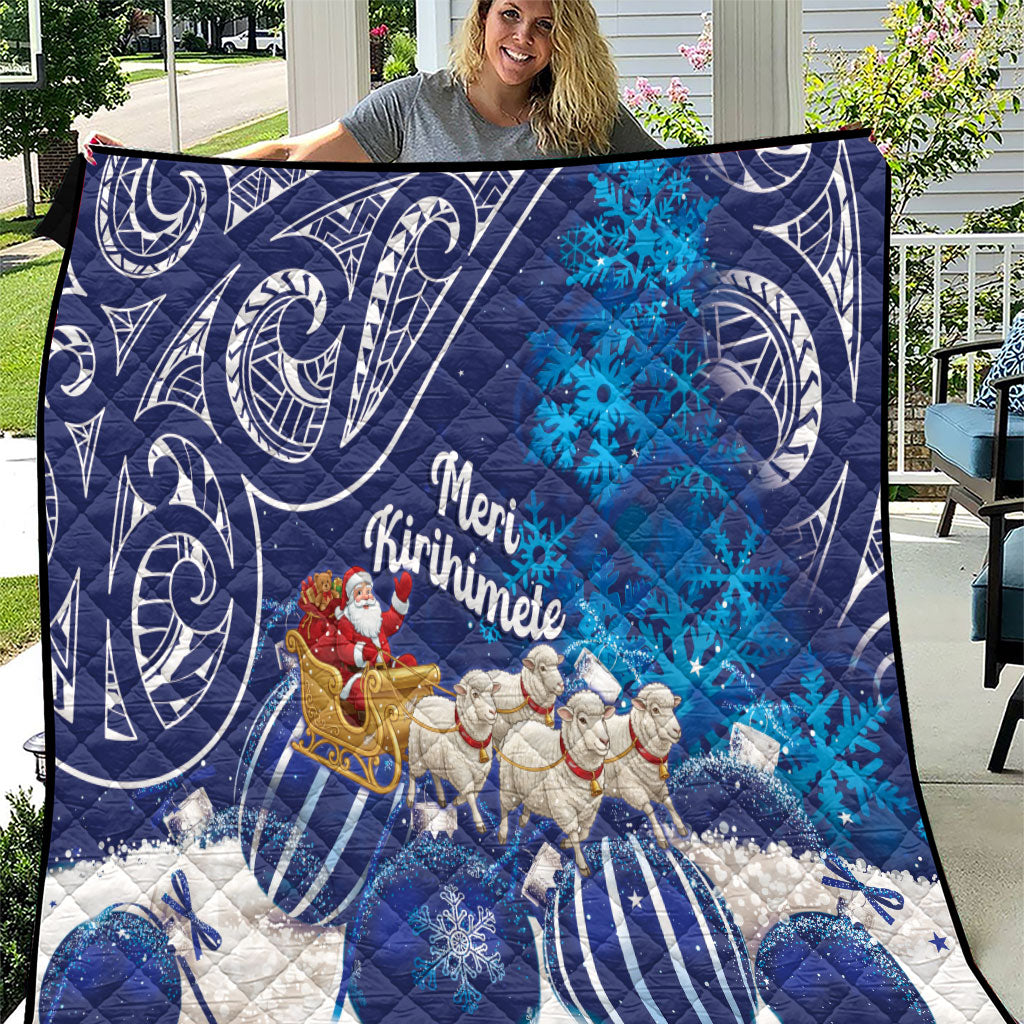 New Zealand Christmas In July Quilt Funny Santa Sheep Meri Kirihimete Blue