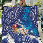 New Zealand Christmas In July Quilt Funny Santa Sheep Meri Kirihimete Blue