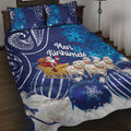 New Zealand Christmas In July Quilt Bed Set Funny Santa Sheep Meri Kirihimete Blue